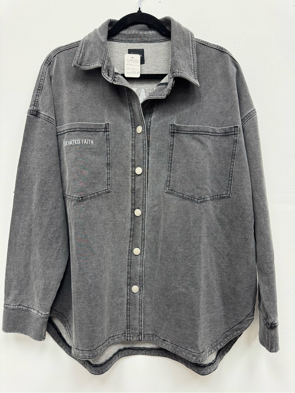 Elevated Faith Washed Gray Button-Front Shacket
